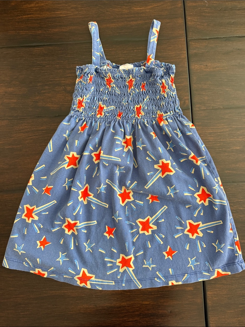 Hanna Andersson Blue Sundress with Red Starburst Print
